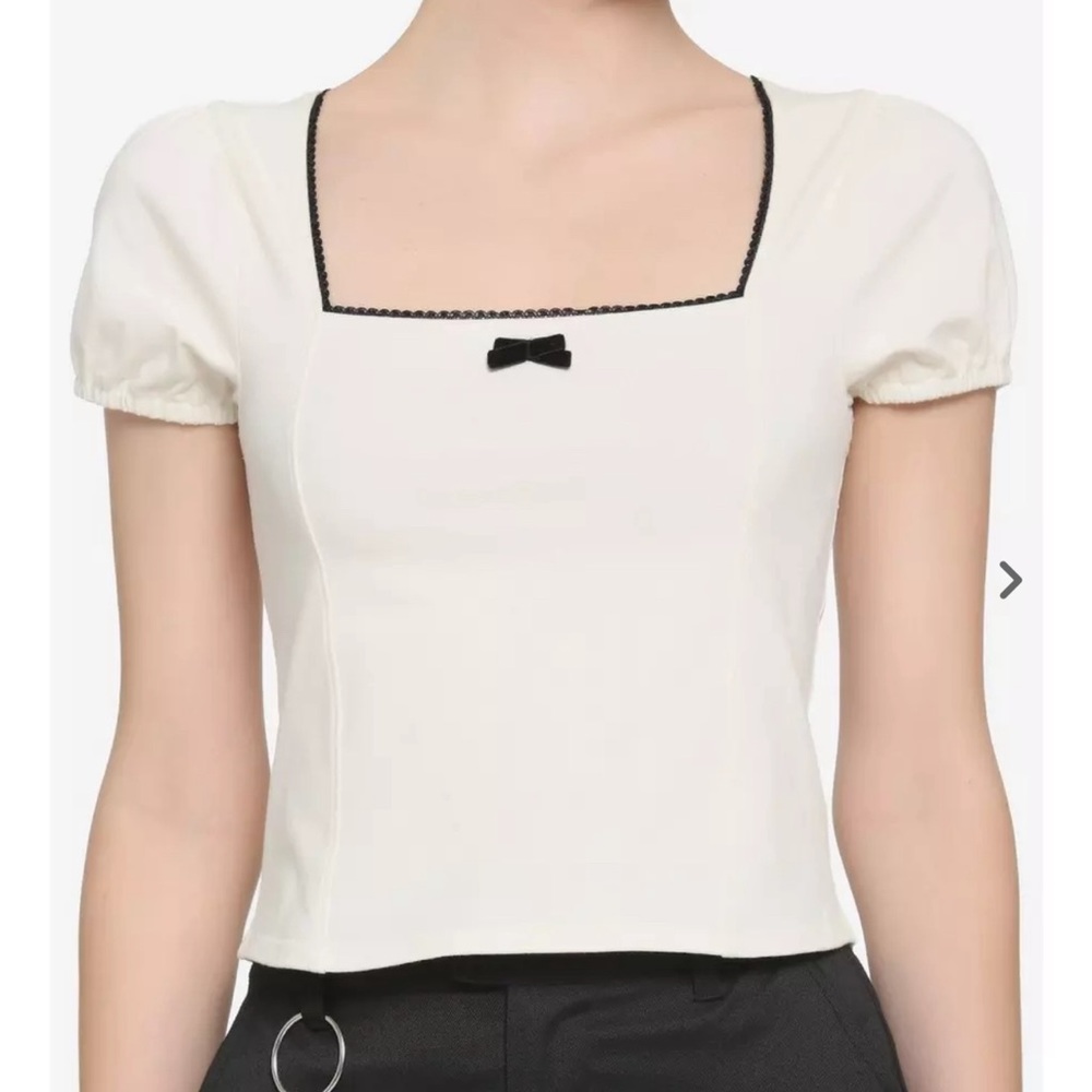 Cream Square Neck Puff Sleeve Girls Top